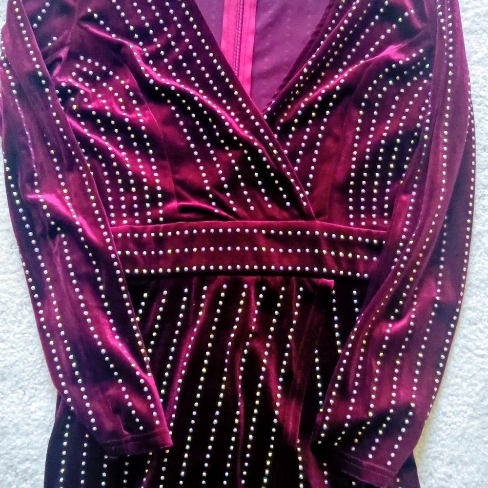 Elegant Burgundy Studded Dress